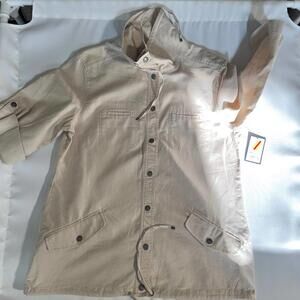 new Croft & Barrow Linen Cotton Utility Jacket Beige Snap Button Safari Shirt M